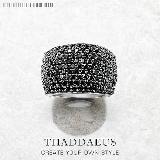 Black Pave Cocktail Ring Europe Style Fine Jewerly for Women Men 2022 Spring Vintage 925 Sterling Silver