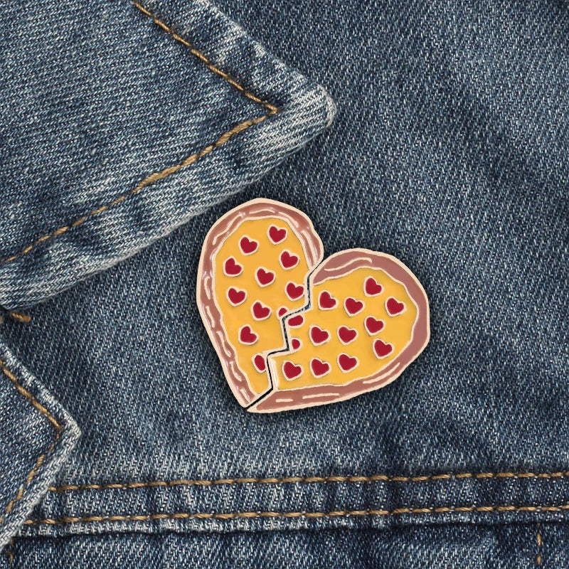 2pcs/Set Creative Brocken Heart Wine Bottle Earth Cup Pizza Enamel Pins BEST BUDS/BOOS Brooch Collar Pin Badges Corsage Jewelry