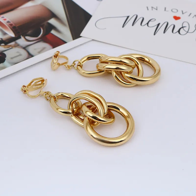 ZA Metal Maxi Statement Vintage Clip on Earrings Without Piercing  for Women Earrings Party Jewelry