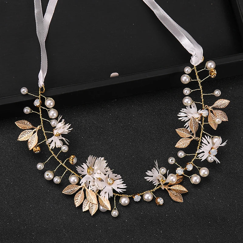 Gold/Silver Color Headbands Bride Hair Accessories Flower Pearl Crystal Hairbands Bridal Tiaras Headpiece Wedding Hair Jewelry