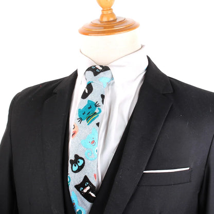 CartoonSkinny Tie for Men Women Narrow Neck Tie for Wedding Casual Cartoon Neckties Classic Suits Slim Cotton Linen Neck Ties