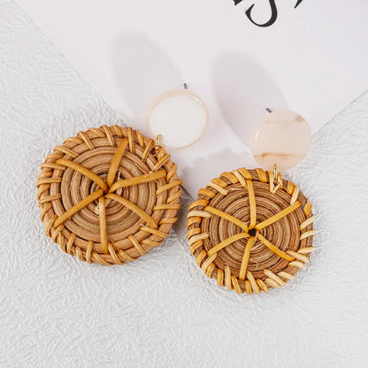 AENSOA Multiple 27 Style Korea Handmade Wooden Straw Weave Rattan Vine Braid Drop Earrings New Geometric Long Earrings