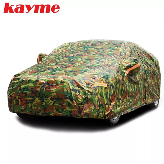 Kayme Waterproof Camouflage Car Covers Outdoor Sun Protection Cover for Car Reflector Dust Rain Snow Protective Suv Sedan Full