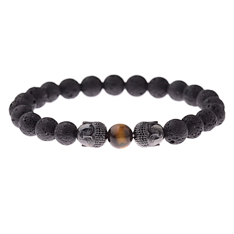 Charm Buddha&Evil Eye Bracelet Women 8mm Elastic Round Bright Black Stone Chakra Bracelets Men Erkek Bileklik Homme