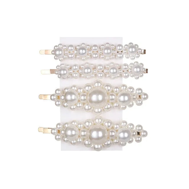 5Pcs/Set Pearl Hair Clip Snap Button Hair Pins for Women Sweet Pearl Hairpin Hair Clips Jewelry Lady Barrette Stick