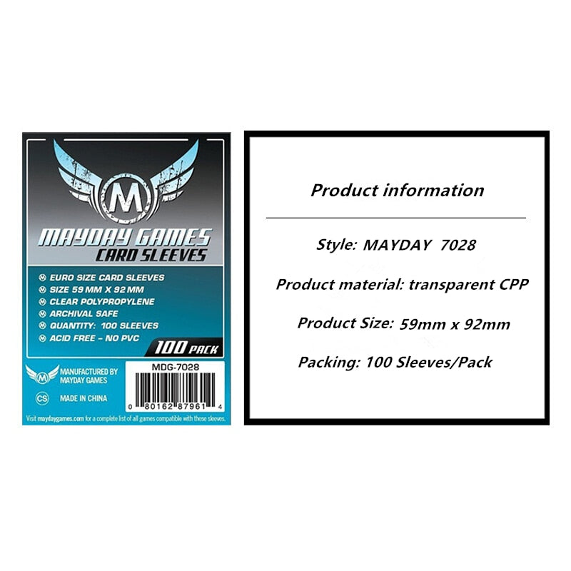 100 Sleeves Board Games MAYDAY Card Game Sleeve Protector Protective Clear Cards Sleeves