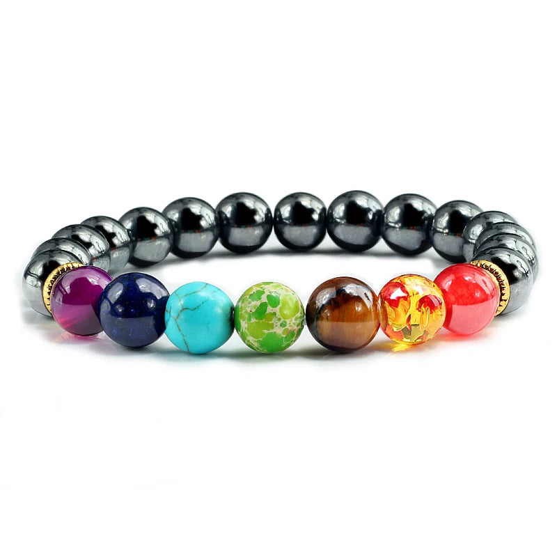 Natural Stone Tiger Eye 7 Chakra Bracelets & Bangles Yoga Balance Beads Buddha Prayer Elastic Bracelet Men Pulseira Masculina