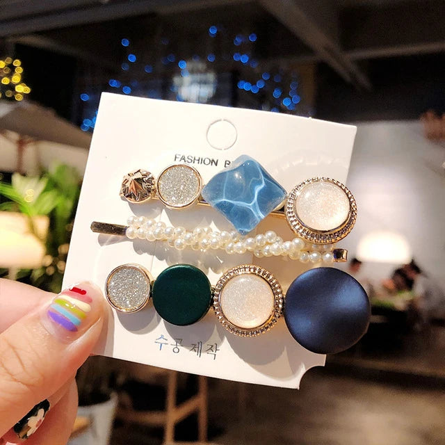 Hair Clips for Women Headband Hairpins Barrettes Pearl Geometric Girls Hairgrips Fashion Hair Jewelry Accessories 3pcs/Set