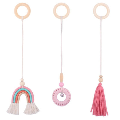 3 Pcs/Set Nordic Baby Gym Frame Game Pendants Sensory Nursery Ring-Pull Toy Wooden Clothes Rack Kids Room Decoration