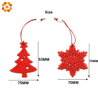 6PCS DIY White&Red Snowflakes Christmas Wooden Pendants Ornaments for Xmas Tree