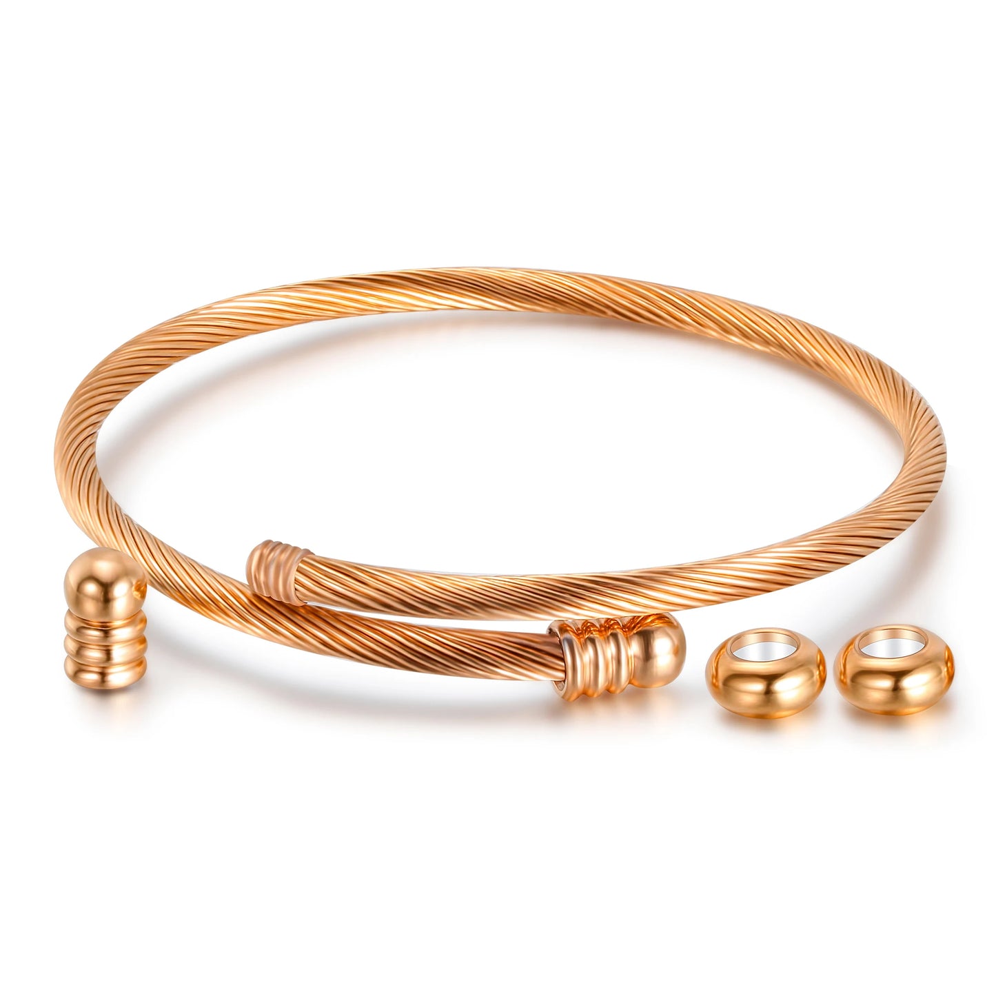 Unisex Elastic Cable Wire Bangle Stainless Steel Bracelet Screw With Removable End Plug Twisted Cuff Charm Beads Fit DIY Jewelry