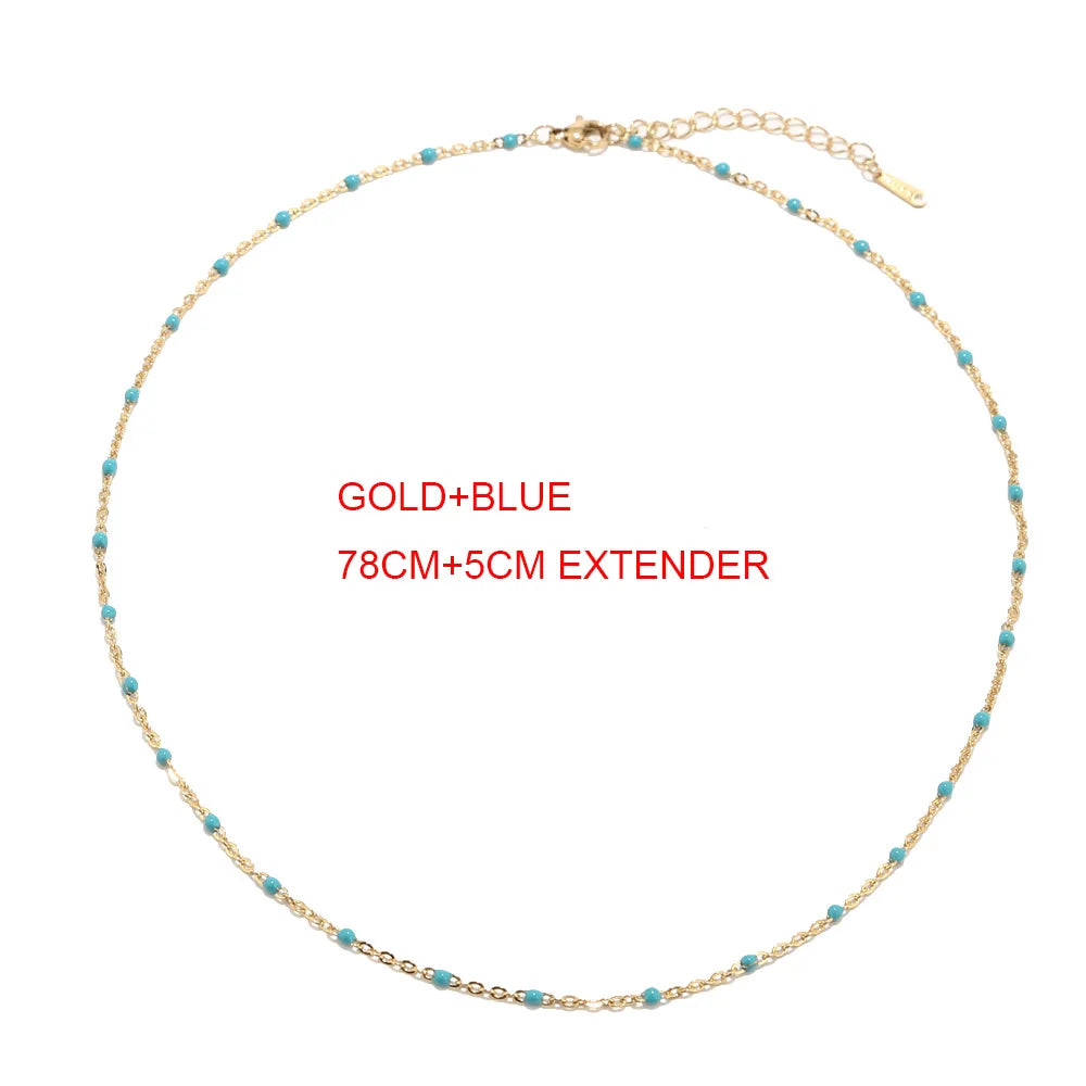 1pcs Stainless Steel Gold/Silver Color Choker Necklace Enamel Satellite Beaded Cable Ball Chain Choker Womens Necklaces