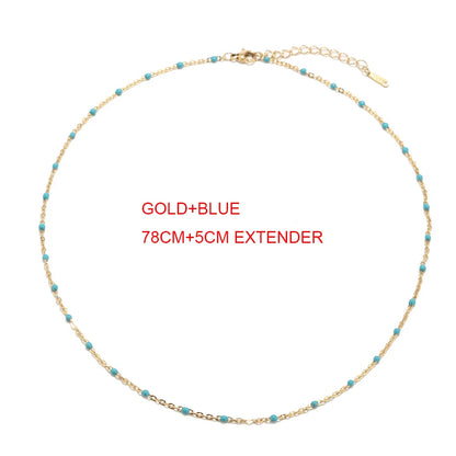 1pcs Stainless Steel Gold/Silver Color Choker Necklace Enamel Satellite Beaded Cable Ball Chain Choker Womens Necklaces