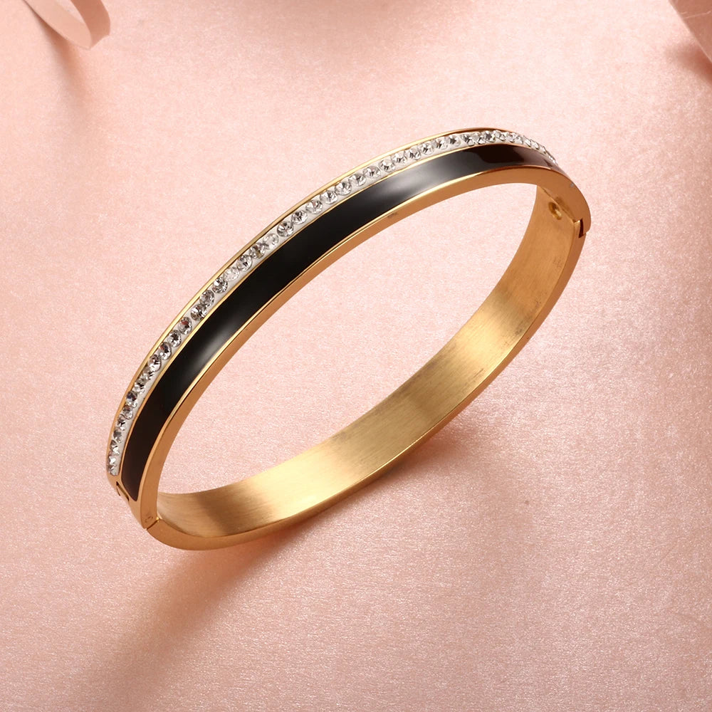Beauty Stainless Steel Ceramic Resin Women Bracelets Luxury Ladies Crystal Charm Cuff Bangles Wedding Jewelry