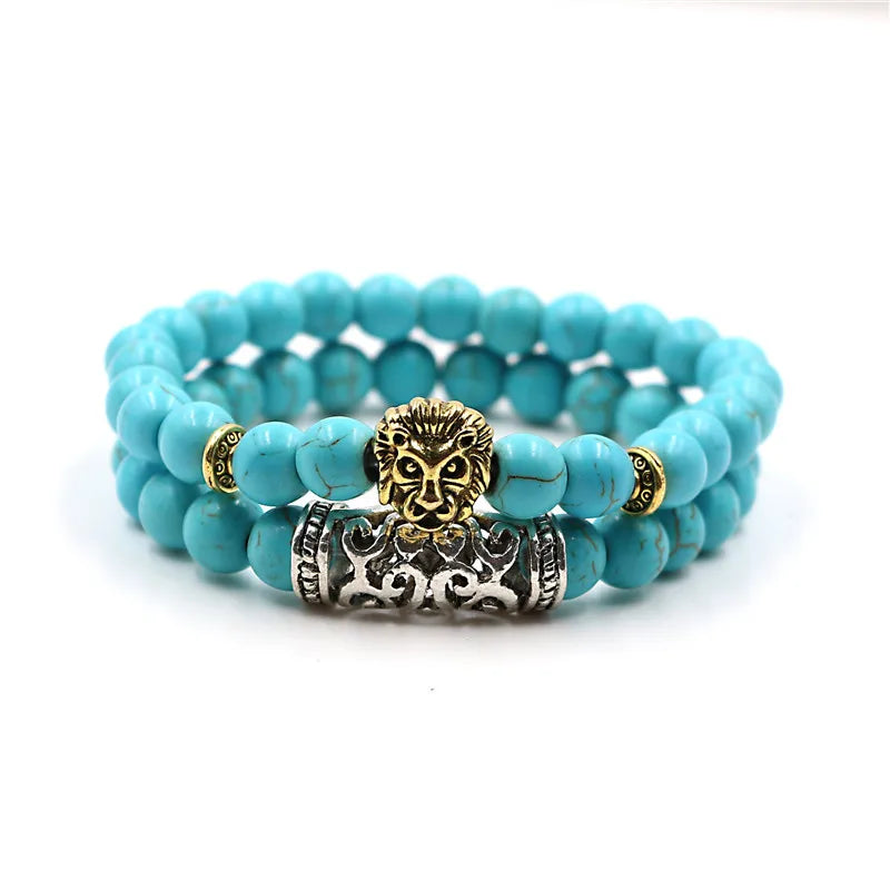DUOVEI 2 Pcs/Set Natural Stone Beads Men's Dragon Bracelet Set Lava Stone Beaded Bracelets for Women Bileklik Pulseras Hombre