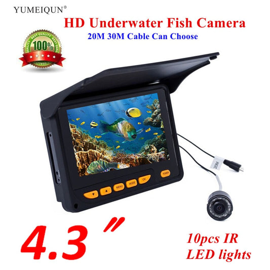 Fish Finder 20M 30M HD 1000TVL Underwater Ice Fishing Fish Camera Video 4.3" LCD 8pcs IR  150 Degrees Angle Sunvisor Fishfinder