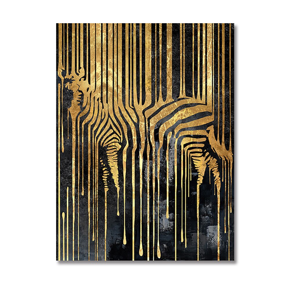 Abstract Gold Line Zebra Canvas Painting Plant Tiger Giraffe Leopard Poster Wall Pictures for Living Room Interior Home Decor