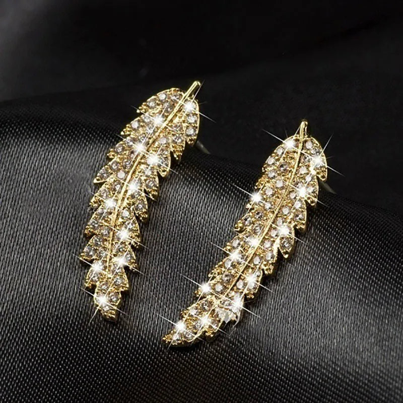 ZHOUYANG Stud Earrings for Women  Delicate Feather & Leaf Shaped Gold Color-Colour Party Daily Jewelry KAE060