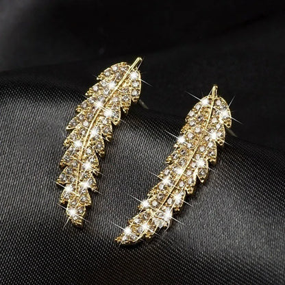 ZHOUYANG Stud Earrings for Women  Delicate Feather & Leaf Shaped Gold Color-Colour Party Daily Jewelry KAE060