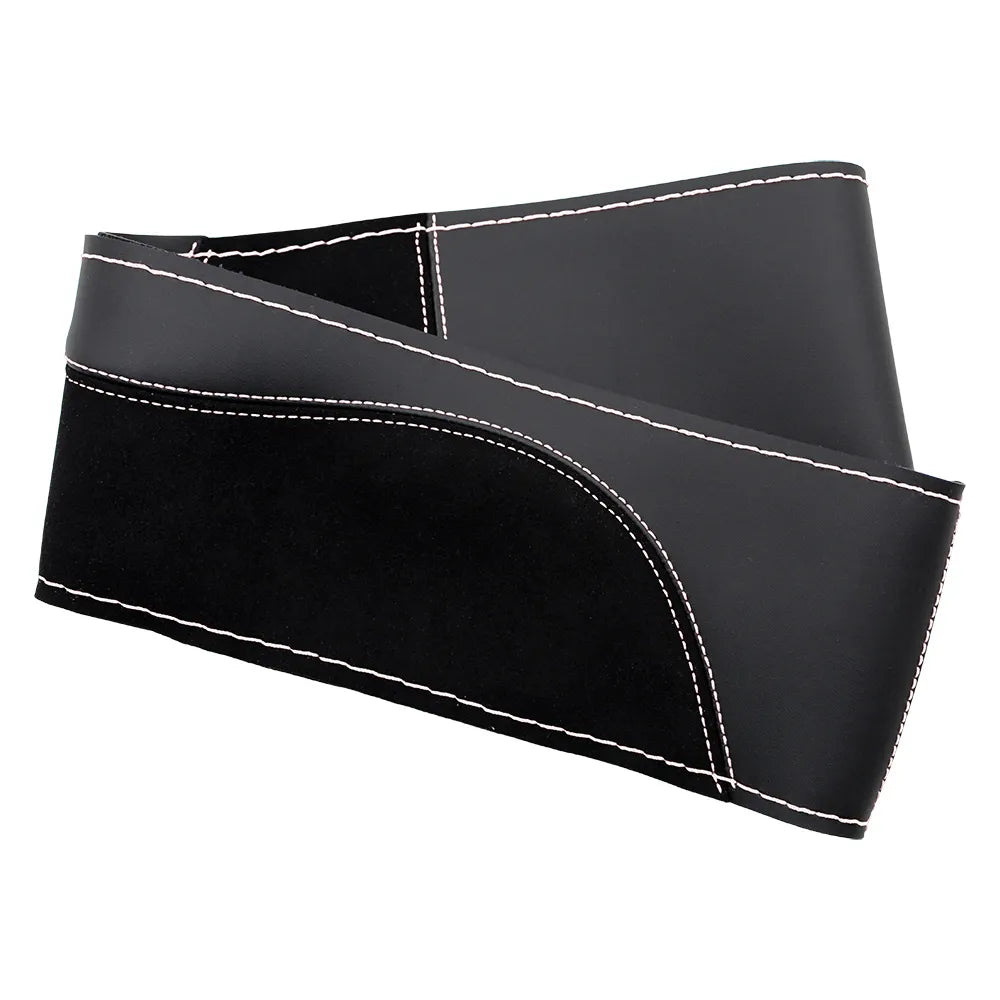 O SHI CAR 38cm DIY Steering Wheel Cover Wear-Resistant Soft PU + Suede Leather Car Steering-Wheel Braid With Needles Thread
