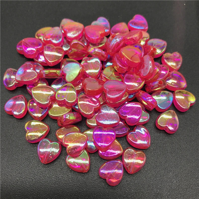 100pcs 8mm Acrylic Spacer Beads Heart-Shaped Charm Transparent Rainbow Color Beads for Jewelry Making DIY Jewelry Accessories