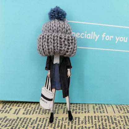Fashion Brooch Pins for Woman Brooches Cute Girls Cartoon Models Acrylic Brooches Kawaii Pompom Clothing Jewelry Accessories