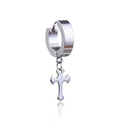 1 Piece Men Cross Stars Pendant Punk Round Cartilage Stainless Steel Earring for Men Piercing Stud Earrings for Women
