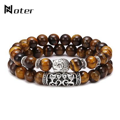 Noter 2pcs/Set Couples Distance Bracelet Men Women Natural Lava Braclet Stone Tiger Eye Brazalete Strand Braslet Pulseira