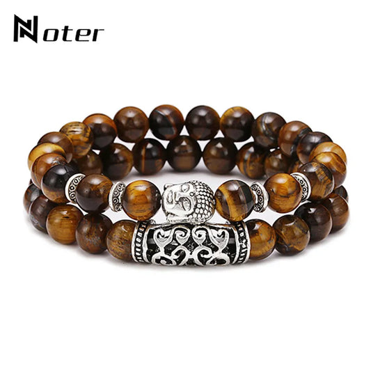 Noter 2pcs/Set Couples Distance Bracelet Men Women Natural Lava Braclet Stone Tiger Eye Brazalete Strand Braslet Pulseira