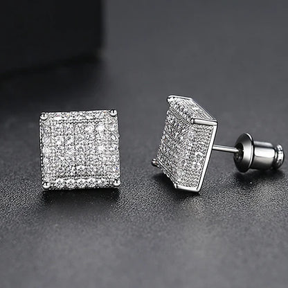 LUOTEEMI Elegant Small Hip Hop Round Stud Earrings for Women Korean Style AAA Black/White Cubic Zircon Fashion Jewelry for Men