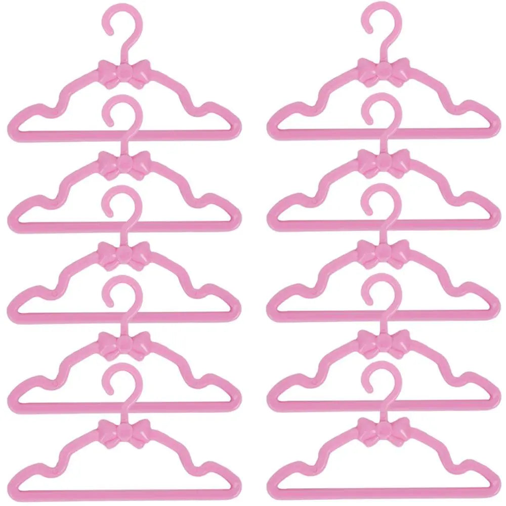 10 Pcs/Lot Dolls Accessories Mini Pink Purple Grey Wardrobe Dollhouse Dress Clothes Plastic Hangers for Barbie Doll Kid Toy