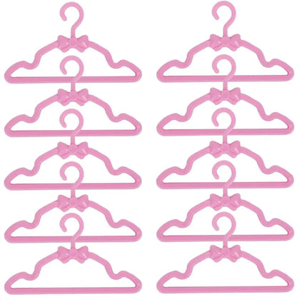 10 Pcs/Lot Dolls Accessories Mini Pink Purple Grey Wardrobe Dollhouse Dress Clothes Plastic Hangers for Barbie Doll Kid Toy
