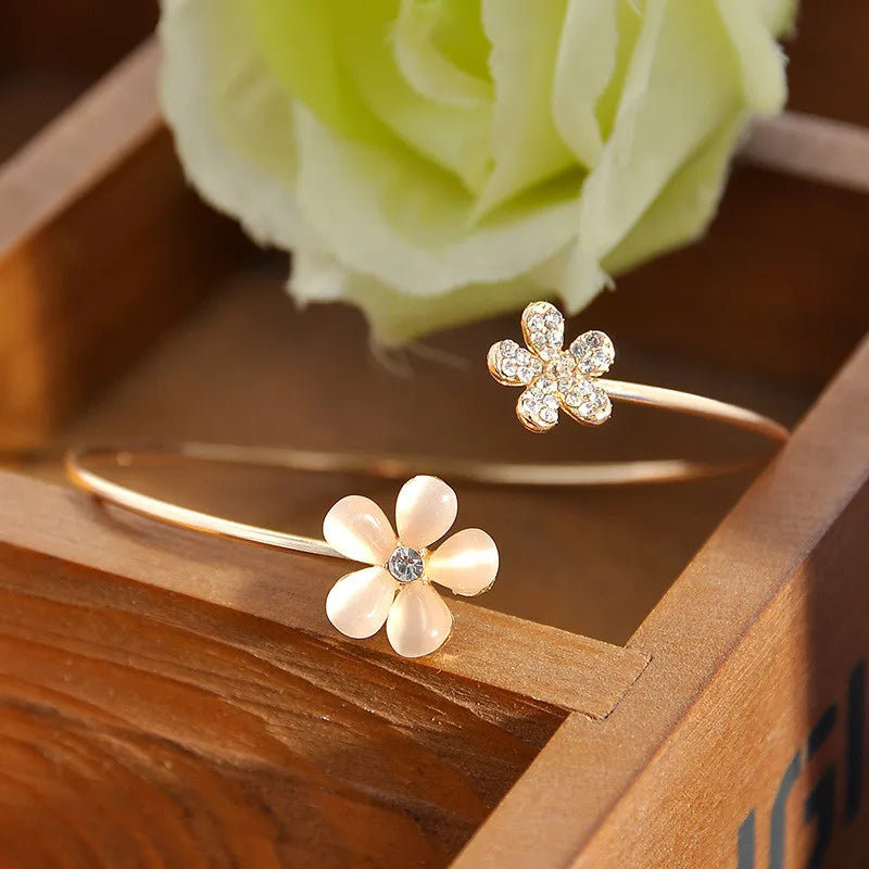 Women Girl Fashion Flower Opal Crystal Bracets Gold Color Cuff Bracelet Bangle Charm Jewelry Fashion Jewelry