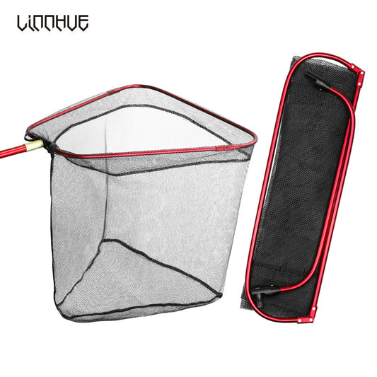 Foldable Triangle Fishing Net Aluminum Alloy 40cm/60cm Depth Portable Handle Landing Net Pole Fishing Brail Folding Net Tackle