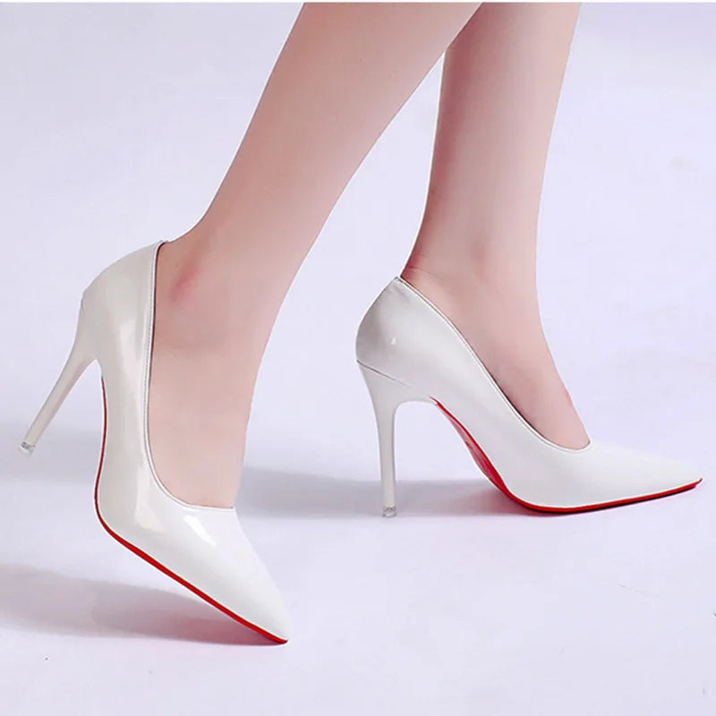 10Cm Women Pumps Elegant Thin Heel Pointed High Heels Black Work Single Shoes Dress Party Womens Shoes White Wedding Shoes