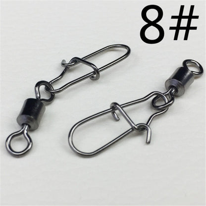 30pcs/Lot 2# -10# High Speed Spinner Fishing Rolling Swivel With Fast Lock Snap Hook Lure Connector Bait Terminal Fishing Tackle