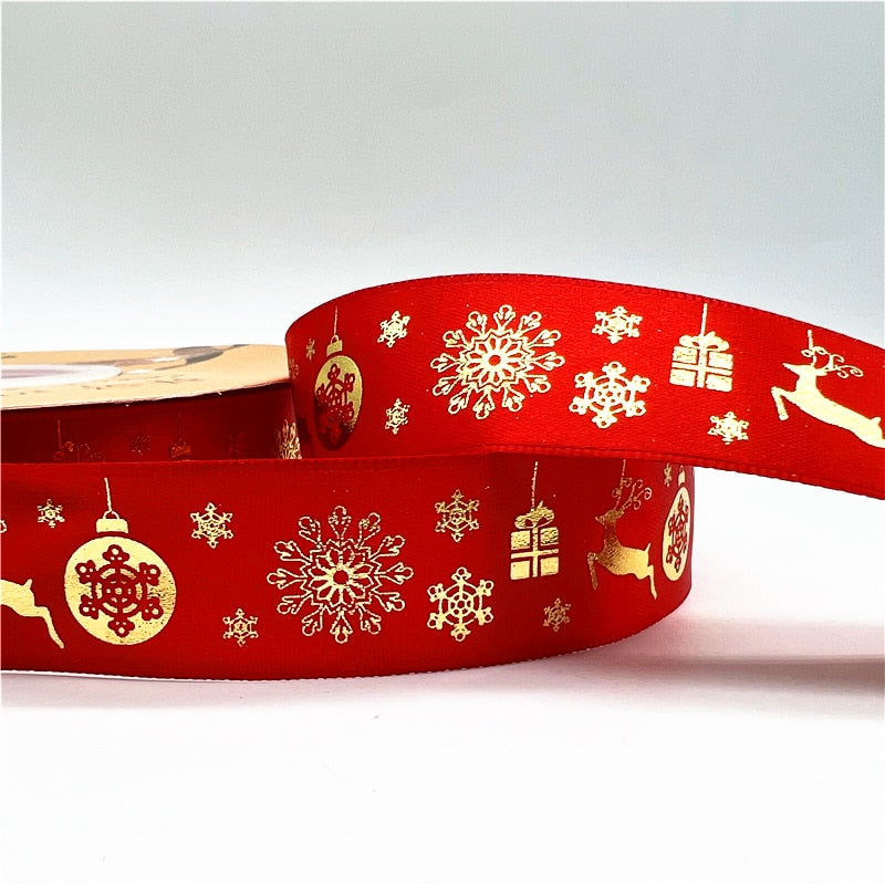 5yards 1inch 25mm Christmas Ribbon Printed Christmas Polyester Ribbon for Handmade Design Christmas Decoration