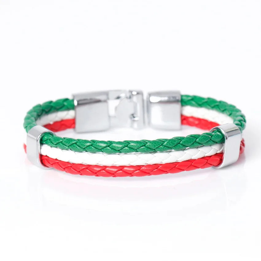 XQNI Fashion National Spain Flag ID Leather Bracelet Trendy Braided Surfer Bandage Charm Sporty Bracelets for Men Women Bangles