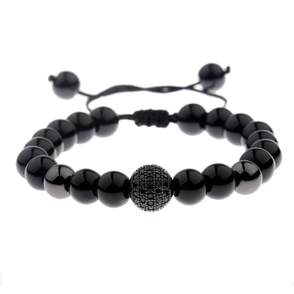 DOUVEI Round Black CZ Zircon Pave Lava Weaving Bracelet Men Beads Weaving Bracelet Homme Adjustable ABL005