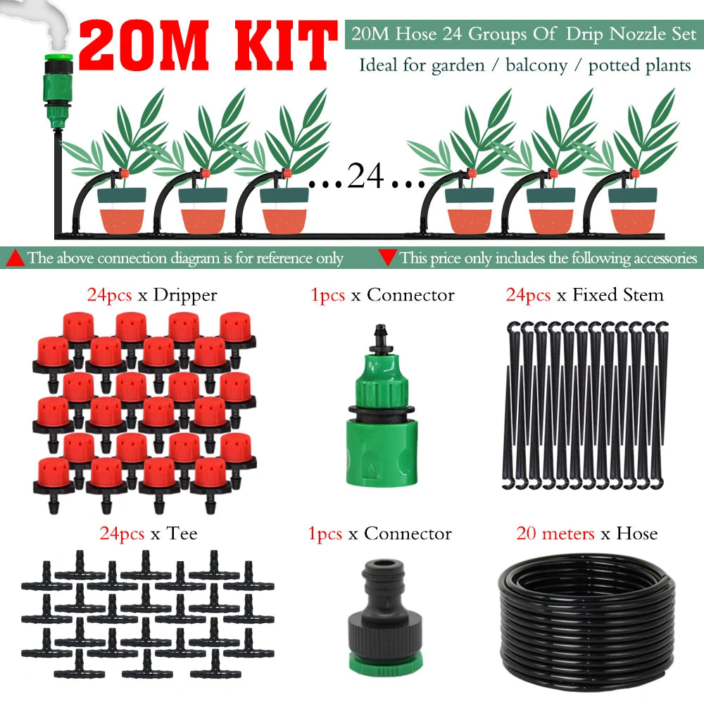 MUCIAKIE 50m-5m DIY Drip Irrigation System Automatic Watering Garden Hose Micro Drip Watering Kits With Adjustable Drippers