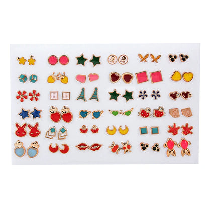 36Pairs/18pairs Earrings Mixed Styles Rhinestone Sun Flower Geometric Animal Plastic Stud Earrings Set for Women Girls Jewelry