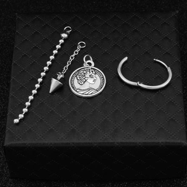 SOHOT Hot Dangle Long Tassel Unisex Hoop Earrings Punk Metal Jewelry Brincos Silver Color Star Cross Pendant Exaggerate Design