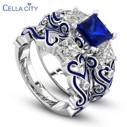 Cellacity Classic Silver Rings for Women Sapphire Ruby Emerald Amethyst Zircon Silver Fine Jewelry Female