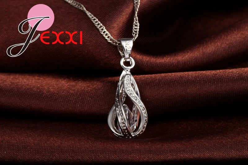 New Water Drop CZ Jewelry Sets 925 Sterling Silver Needle Necklace&Earrings Wedding Jewelry for Women Wedding Party Sets