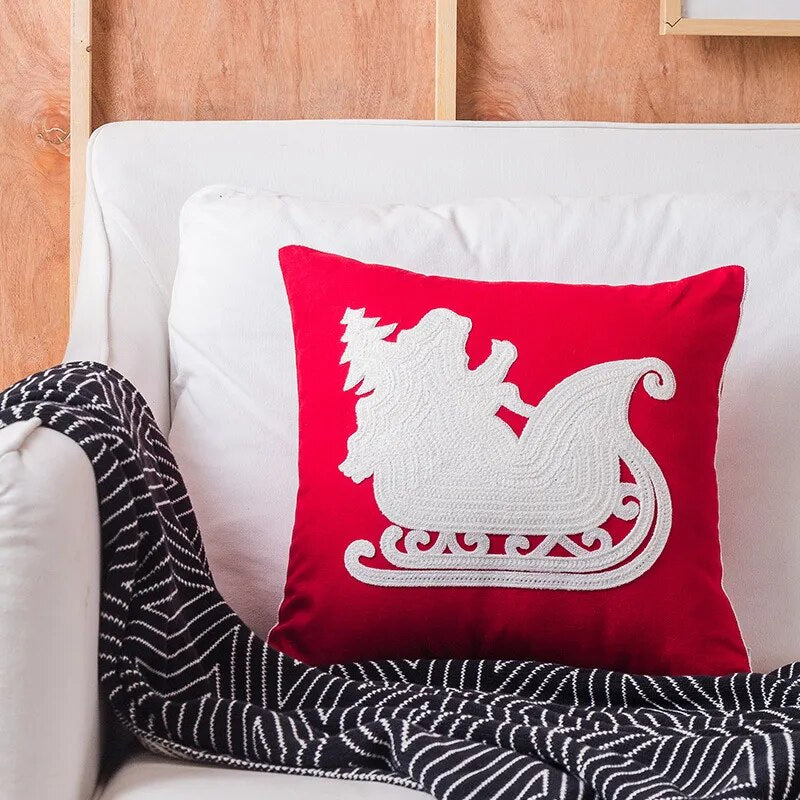 2023 Christmas Pillowcases Embroidered Cushion Cover Cotton Canvas Pillow Case C
