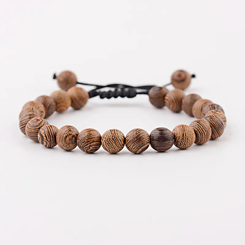 8mm New Natural Wood Beads Bracelets Men Black Ethinc Meditation White Bracelet Women Prayer Jewelry Yoga Bracelet Homme