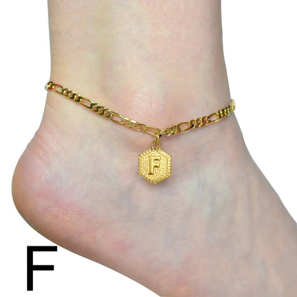 Anniyo 21cm + 10cm Extender Chain / A-Z Initial Letter Anklet for Women Alphabet Jewelry Foot Chain Girl #105906