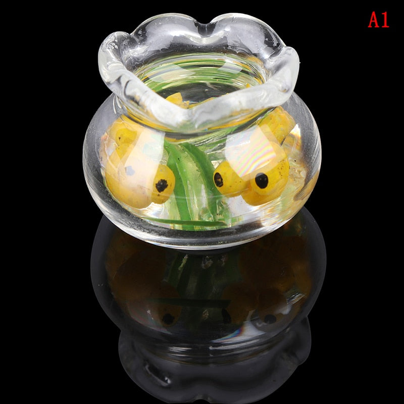 1PCS 1:12 Pet a Glass Bowl for Fish Tank Pole Nets Dollhouse Miniature 1/12 Doll House Decor Accessories