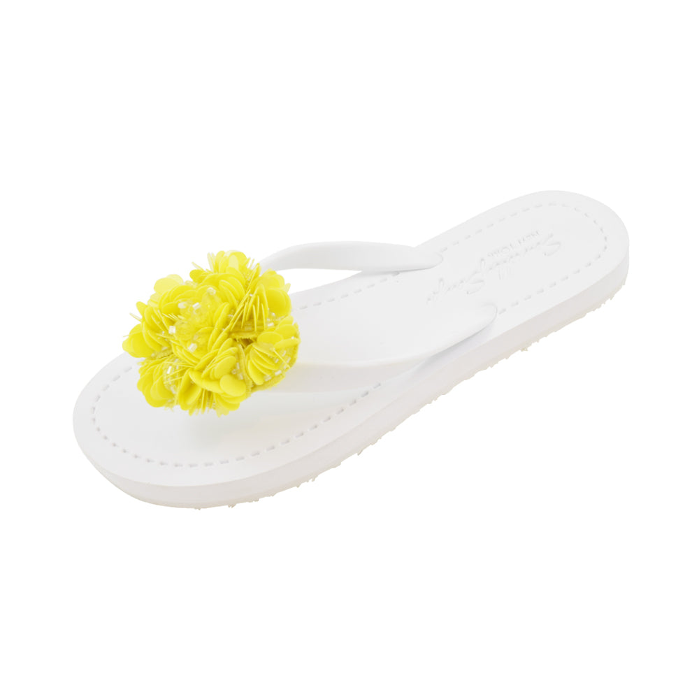 Noho Yellow Flower - Embroidered Flat Flip Flops Sandal