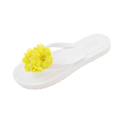 Noho Yellow Flower - Embroidered Flat Flip Flops Sandal